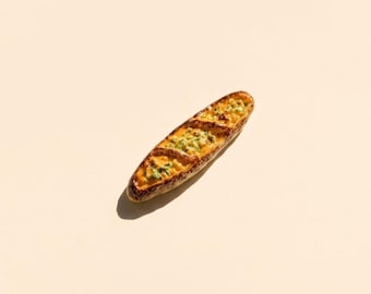 Miniature Garlic Bread, Dollhouse Kitchen Food, Tiny Italian Bread with Herb Butter, Bakery Diorama