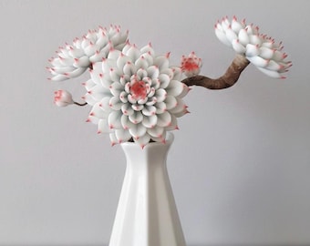 Variegated Echeveria Chihuahuaensis Botanical Sculpture, Cat’s Claw Artificial Succulent Handmade Hyper-Realistic Collector's Clay Art