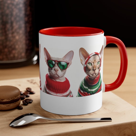 Funny Sphynx Cats Holiday Mug, 11oz Ceramic Coffee Mug, Cat Lovers Gift, Christmas Gift, Funny Gift, Holiday Gift, Unique Gift