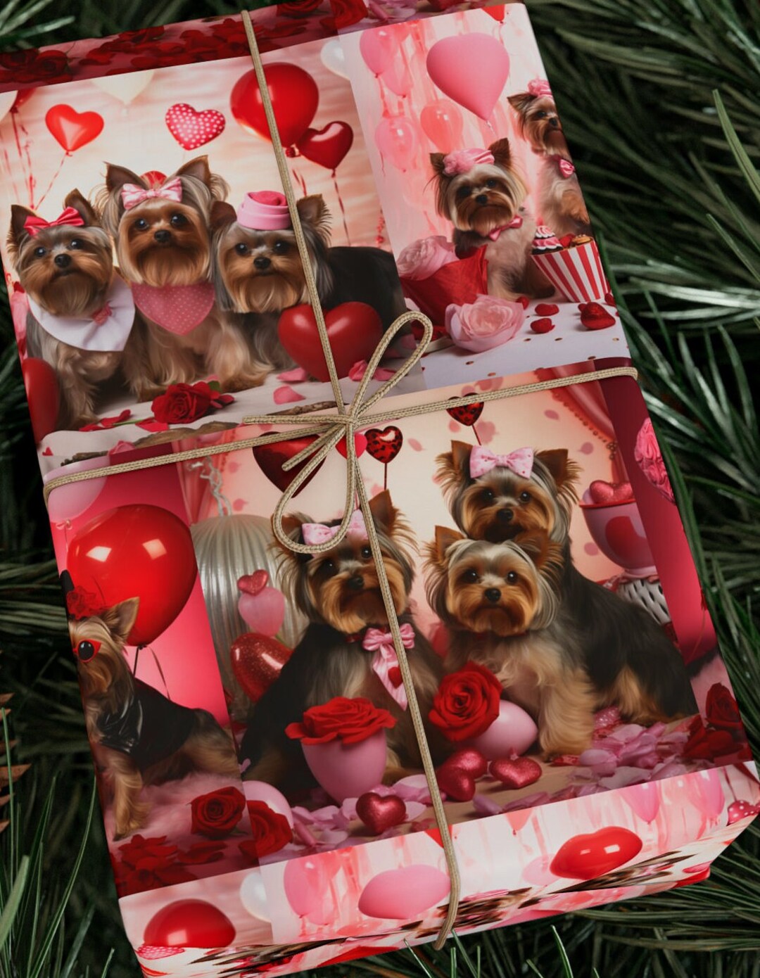 Yorkie Wrapping Paper Yorkie Valentine's Wrapping Paper, Valentine's Day Gift, Dog Lovers ...