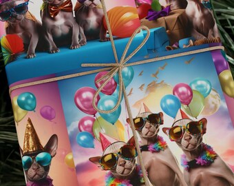 Sphynx Cat Birthday Wrapping Paper, Birthday Gift, Gift for Cat Lovers, Gift for Her, Gift for Girlfriend, Gift for Best Friend, Wife Gift