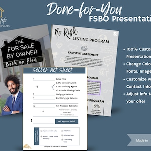 FSBO Backup Plan Listing Presentation - Canva Editable, Real Estate Agent Toolkit, Digital Download for Real Estate Agents, Bonus Materials