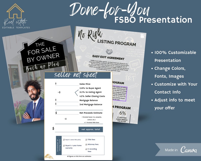 FSBO Backup Plan Listing Presentation Canva Editable, Real Estate Agent