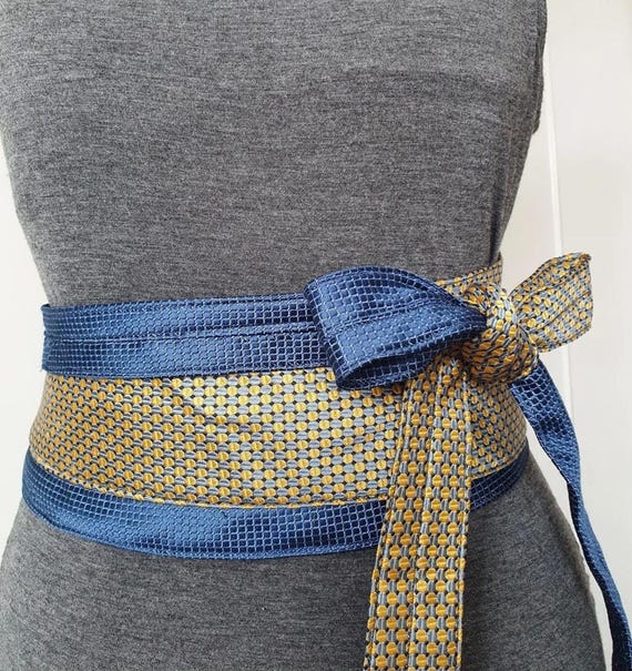 Upcycled Silk Necktie Obi Belt | One-of-a-Kind | OS | Black and Gold Pattern m_699a0ba5d7555df281852039.jpg main image 3