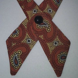 crossover continental tie, upcycled 70s, quirky gift, one of a kind unique accessories, vintage classy Audrey Hepburn, caramel paisley