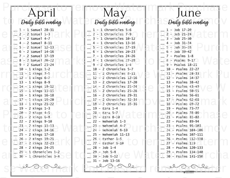 Daily Bible Reading Bookmarks, Read the Bible in a Year, Bible Study ...