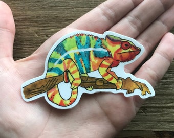 Panther Chameleon Sticker decal- Rainbow chameleon- Cute reptile decal- Waterproof Matte Vinyl stickers