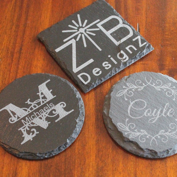 Customized Slate Monogram Coasters - Letter Only or Split with Name - Perfect Gift for Weddings, Anniversaries, House Warming and More