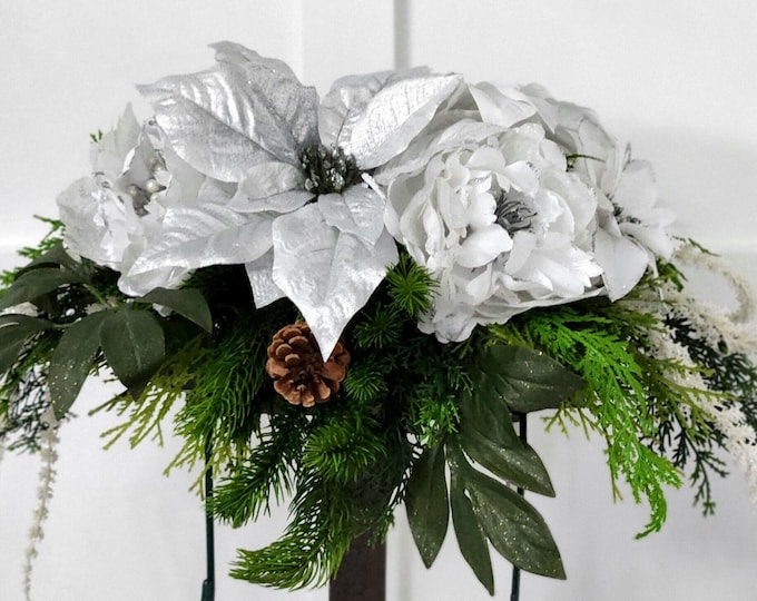 Memorial Winter Floral Saddle -  All That Glitters is White and Silver