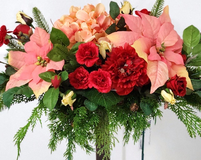 Winter Memorial Floral Saddle -  Christmas Coral Twist