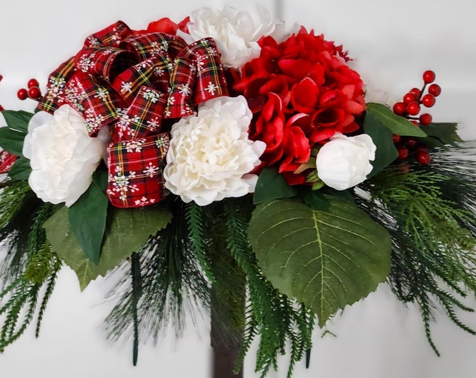 Winter Memorial Floral Saddle -  Christmas In Red & White- Made In Canada