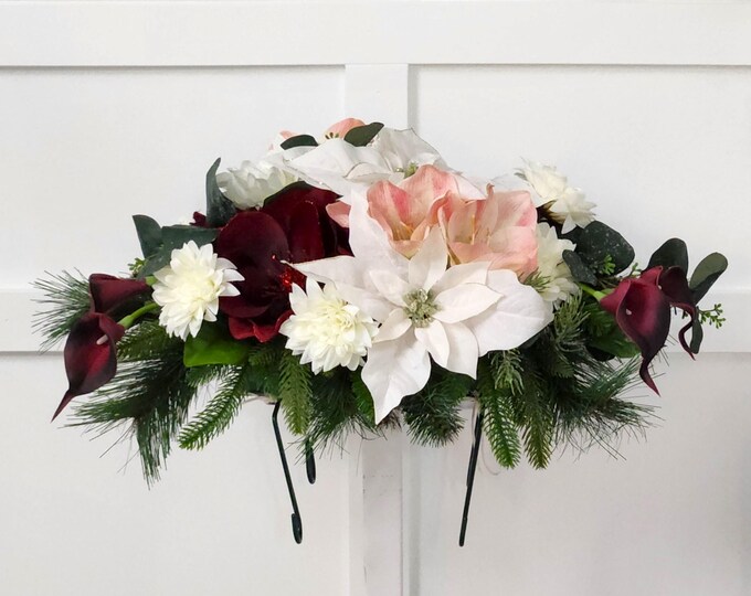 Winter Floral Memorial Saddle – Cream Burgundy Arrangement