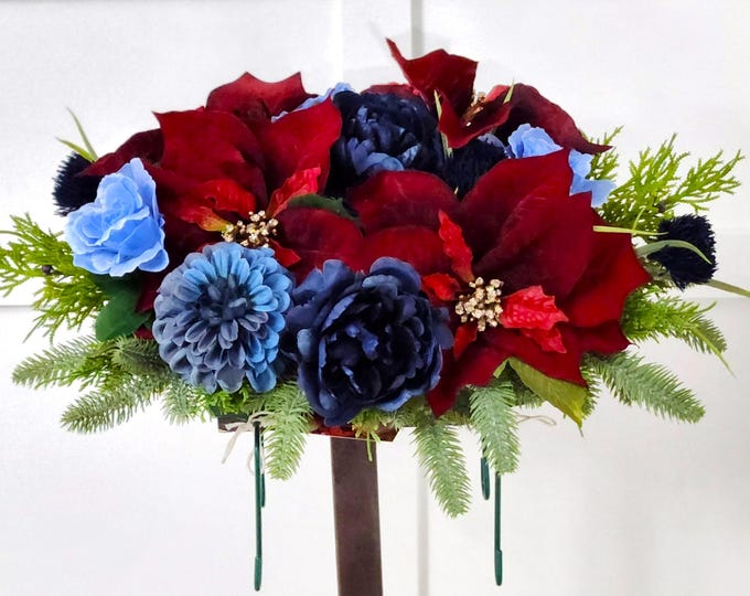 Winter Memorial Floral Saddle -  Blue Christmas