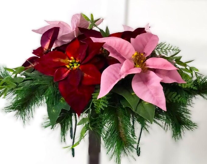 Memorial Winter Floral Saddle -  Poinsettia, Poinsettia & Poinsettias- Made In Canada