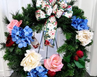 Spring Easter English Garden Wreath- Memorial or Door Decoration