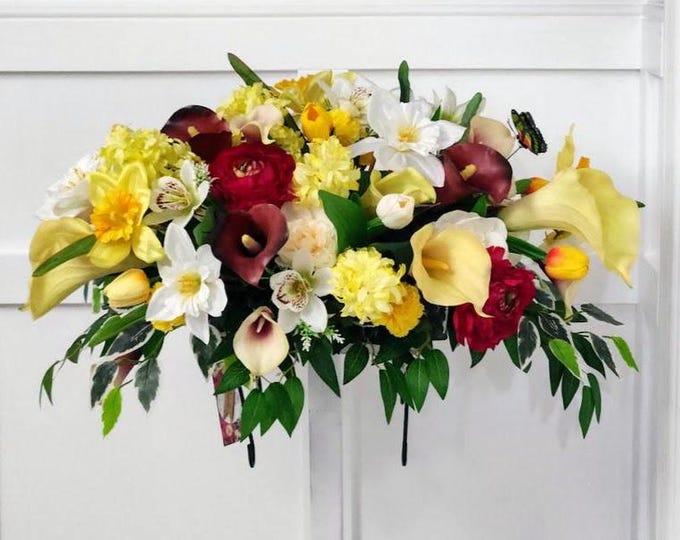 Floral Spring Memorial Saddle - Spring Calla Lilly Flourish - Made In Canada