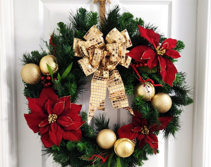 WREATH Winter/Christmas Double Mixed Pine - Christmas Glitter Wreath - Door Decoration or Memorial- Made In Canada