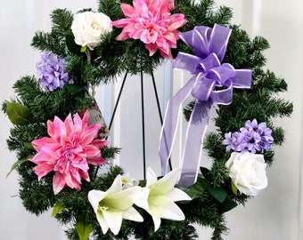 Spring Easter Bonnet Wreath - Memorial or Door Decoration- Made In Canada