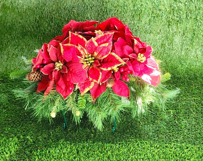 Floral Winter Memorial Saddle - Poinsettia