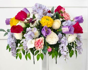 Floral Memorial Saddle – Spring Explosion of Purple, Cream and Pink - Made In Canada