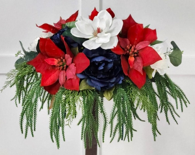 Winter Memorial Floral Saddle -  Tradition With a touch of Blue- Made In Canada