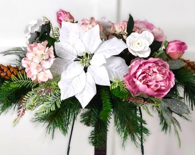 Memorial Winter Floral Saddle -  Pretty in Sparkling Pink & White- Made In Canada