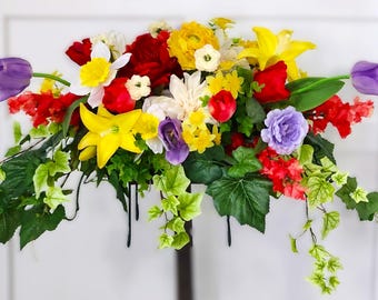 Floral Spring Memorial Saddle - Grande Lady has it all- Made In Canada