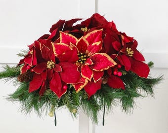 Floral Winter Memorial Saddle - Poinsettia