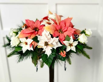 Memorial Winter Floral Saddle -  Cream/Peach/Yellow Poinsettia- Made In Canada