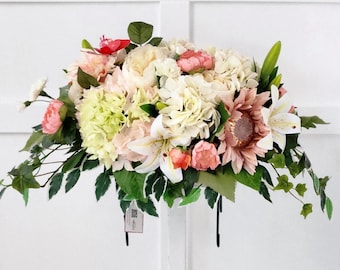 Floral Spring Memorial Saddle - Pretty Pastels of Green, Coral & Pink - Made In Canada