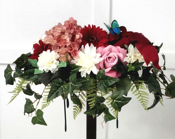 Floral Summer Memorial Saddle - Burgundy Elegance