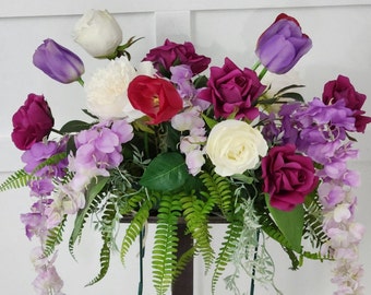 Floral Spring Memorial Saddle - Roses and Tulips- Made In Canada