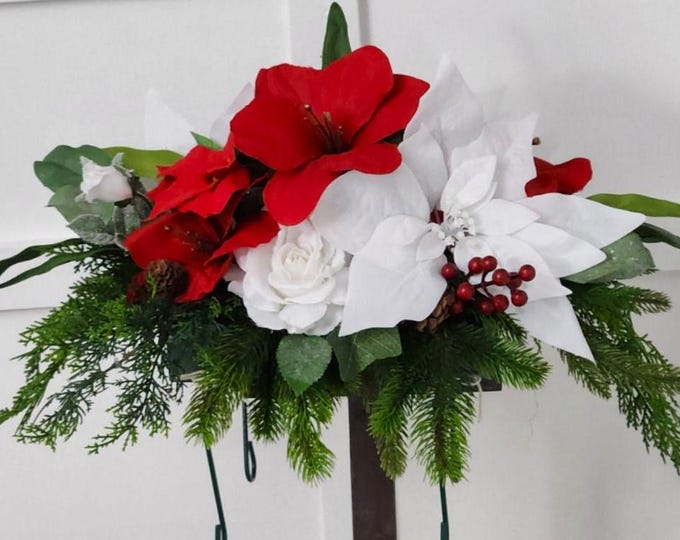 Winter Memorial Floral Saddle -  Red & White with a touch of Ice- Made In Canada