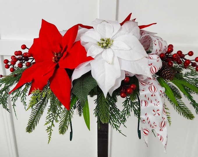 Winter Memorial Floral Saddle -  Poinsettia Duo