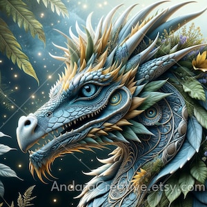 Gaias Wächter-Drache HD-Digitaltapete, 4K-Fantasie-Natur, magischer Wald, druckbare Wandkunst, hochwertiges, lizenzfreies AI-Archivbild