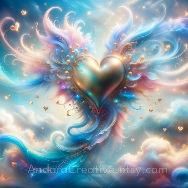 Enchanted golden heart digital art, Ethereal love 4k wallpaper, Baroque loveheart digital background, Valentine’s Day wallpaper, AI artwork