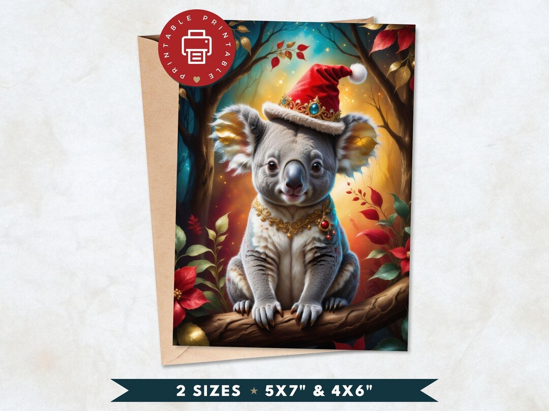 Fun Aussie Bush Christmas PRINTABLE Card, Festive Koala Print at Home ...