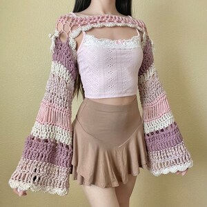 Crochet bolero shrug, mesh, handmade, sleeves, crochet, shruggie, coquette, babydoll, ballerina, bows