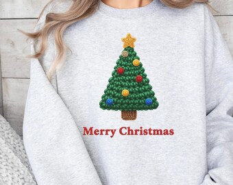 Faux Yarn Christmas Tree PNG, Chunky Yarn Merry Christmas Png, Chunky Knit Coquette Decorated Holiday Tree Sublimation Design Download