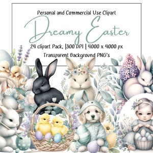 Bundle de cliparts aquarelle de Pâques, printemps lapin et poussin PNG, graphiques animaux Pastel, clipart carte de vœux, sublimation de Pâques mignon ensemble