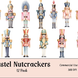Clipart de Quebra-Nozes em Pastel Aquarela | Arte Digital Delicada de Quebra-Nozes | Clipart de Férias em Alta Resolução para Artesanato e Decoração