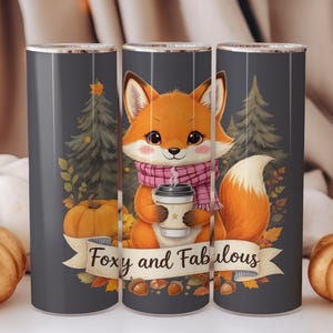 Fall Fox Tumbler Wrap, Foxy and Fabulous 20 oz Skinny PNG with Autumn Leaves and Pumpkins, Digital Download