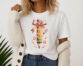 Herbst Kokette Lehrer Bleistift PNG, Zurück zu Schule Shirt Design, Herbst Lehrer Sublimation, Digitaler Download Geschenk für Lehrer