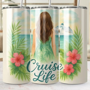 Cruise Life Tumbler Wrap, Tropical Cruising 20oz Sublimation Skinny Tumbler Wrap PNG, Cruise Ship Digital Design, Vacation Tumbler Png