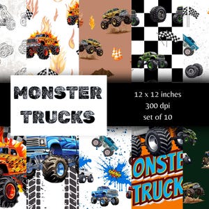 Monster Truck Digital Papers, Monster Truck Digital Papers Download digitale, Monster Truck Scrapbook Paper
