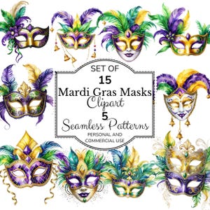 Mardi Gras masker clipart set, festival masker clipart, maskerade clipart, veren masker sublimatie, fantasie carnaval, Mardi Gras carnaval