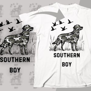 Hunting Dog Camouflage Southern Boy T-Shirt PNG, Southern Pride Hunting Labrador Silhouette Digital Download, Duck Hunting Art