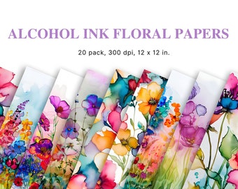 Summer Floral Alcohol Ink Designs, Flower Digital Paper Pack for Crafts and Scrapbooking, Commercial Use