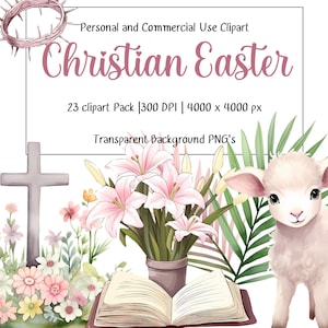 Clipart de Pascua religiosa, descarga digital cristiana en acuarela PNG, clipart de Jesús, pegatinas digitales para álbumes de recortes, uso comercial