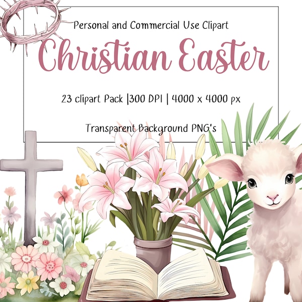 Christian Easter Watercolor Clipart Bundle - 23 PNG Images | Biblical Graphics, Commercial Use, Transparent Background